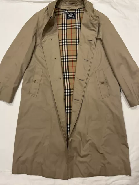 Vintage Burberry London Tan Trench Coat Long Nova Check Liner Mens Size 44 READ