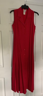 Bentley Collared Sleeveless Red White Polka Dot Maxi Dress Women's Size 9/10
