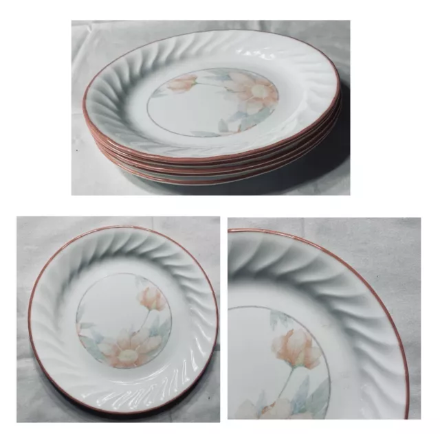 VINTAGE Corelle Bread Plates 6.75" PEONY PINK Flowers Swirl 5-Piece Set