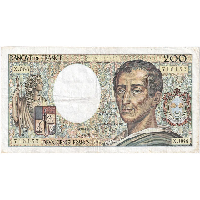 [#196185] France, 200 Francs, Montesquieu, 1989, X.068, VF, Fayette:70.09, KM:15