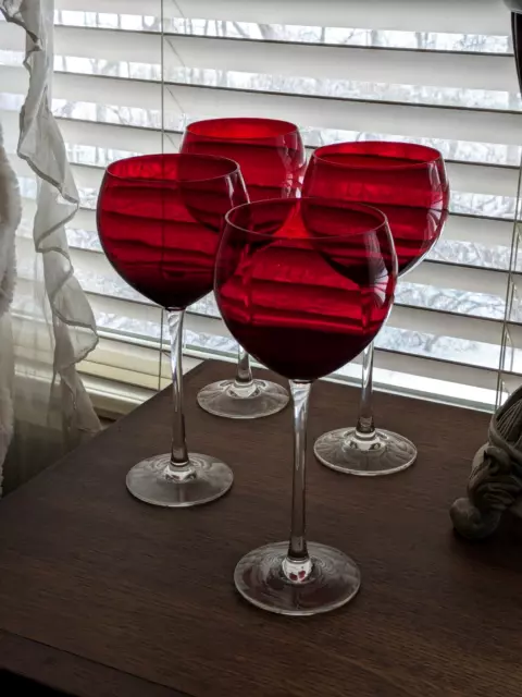 Lenox HOLIDAY GEMS Wine Glasses RUBY RED BALLOON Crystal Set Of 4 Goblet 2