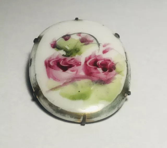 Floral Antique Hand-painted Porcelain Brooch Pin
