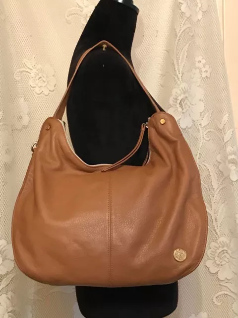 Vince Camuto Chana Hobo Bag Chestnut Brown Pebbled Leather Tassel FOB EUC Zipper