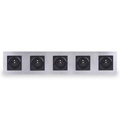 Power Outlet 5 Gang Wall Socket 16A French Protective Door Stainless Steel Panel