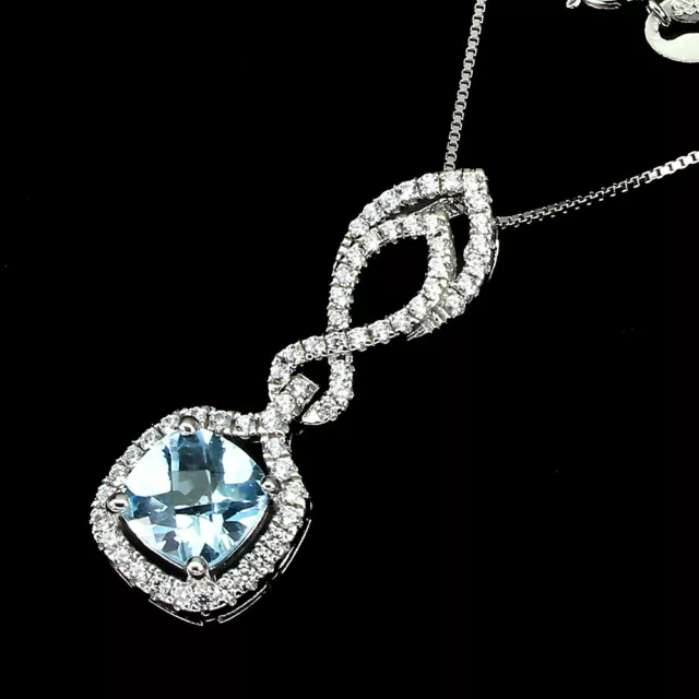 Irradiated Cushion Sky Blue Topaz 7mm Simulated Cz 925 Sterling Silver Necklace