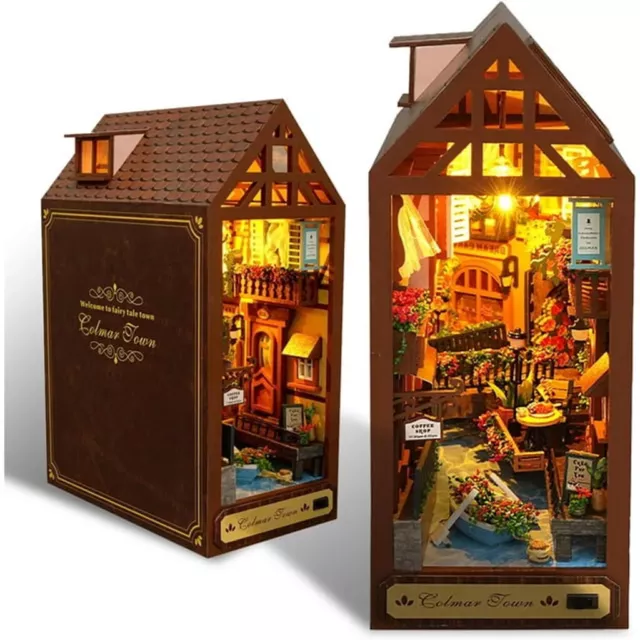 DIY Book Nook Kit Puppenhäuser Miniatur Haus Kit mit Möbeln und LED-Licht DE