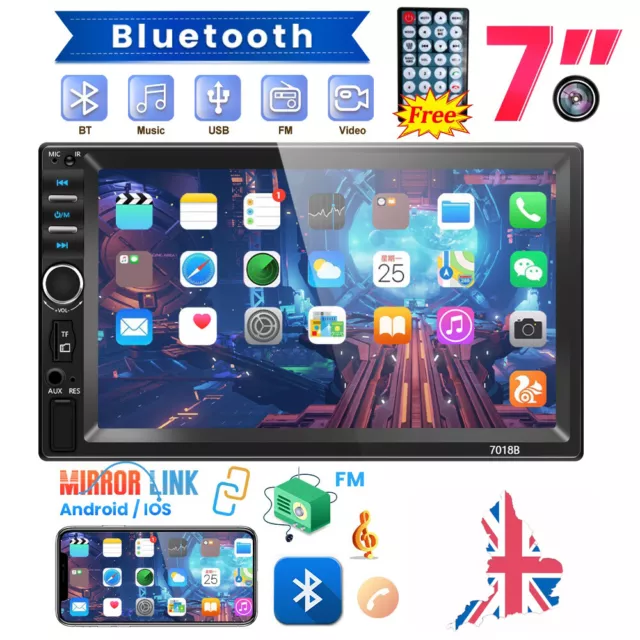 Car Radio 7" Bluetooth 2 Din FM HD Touch Screen MP5 Player USB TF Mirror Link UK