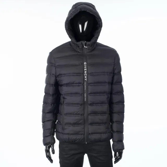 GIVENCHY 1950$ Black Lighweight Puffer Jacket - Hood, Logo Tape