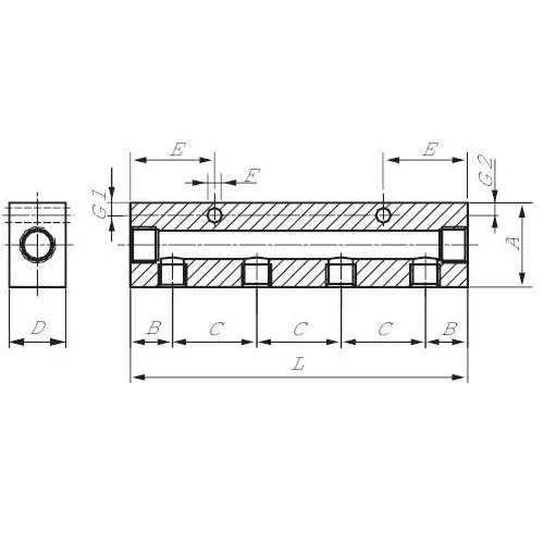 Verteilerleiste einseitig, PN 16, Verteilerblock, Verteiler, Leiste, Aluminium 2