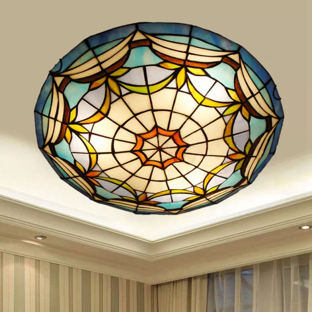 Traditional Tiffany Dome Glass Stained Glass Ceiling Light Fixture Living Room