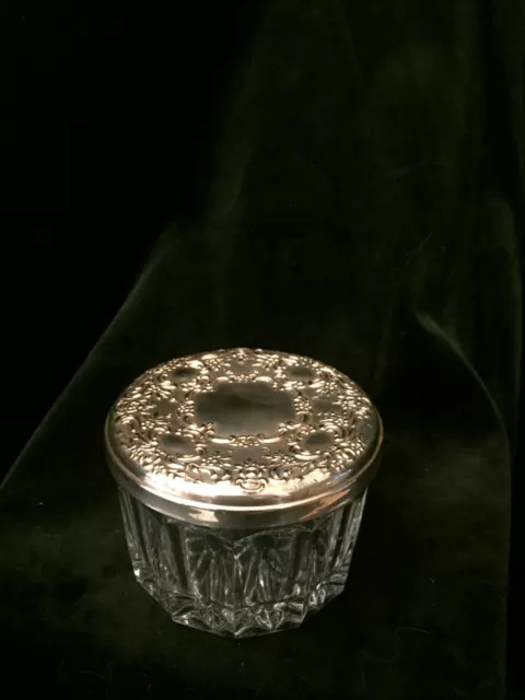 Antique Cut Crystal Glass and Sterling Towle Jewelry Casket Trinket Box
