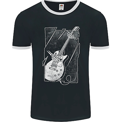 Skeleton Playing Guitar Guitarist Electric Mens Ringer T-Shirt FotL