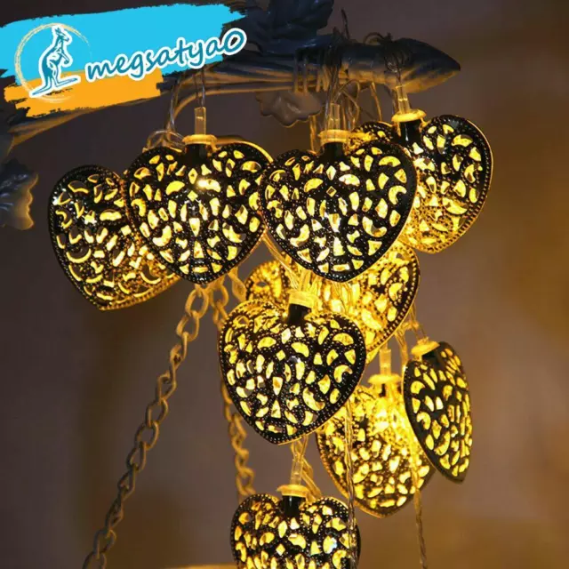 10/20 LED Fairy String Lights Metal Heart Shaped Lamps Wedding Xmas Party Decor