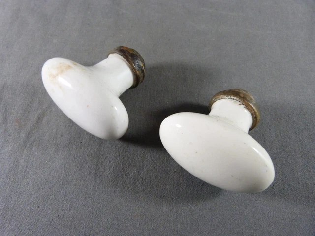 ⭐ 2 French Antique White Porcelain Oval Door Knobs Door Handles ⭐