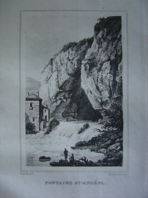 Gravure Fontaine Saint-Andéol Bourg-Saint-Andéol 1840 Département de l'Ardèche
