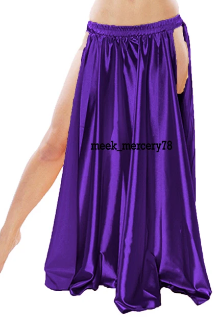 Satin Femme Haut Jupe Fendue Violet A Ligne Panneau Ventre Danse Déguisements S1