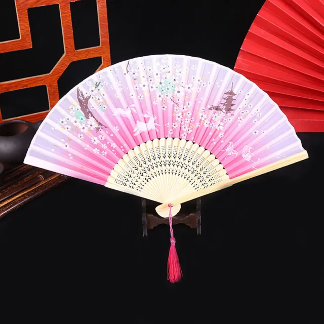 Chinese Japanese Style Silk Flower Fan Folding Fan Home Decoration Ornaments,