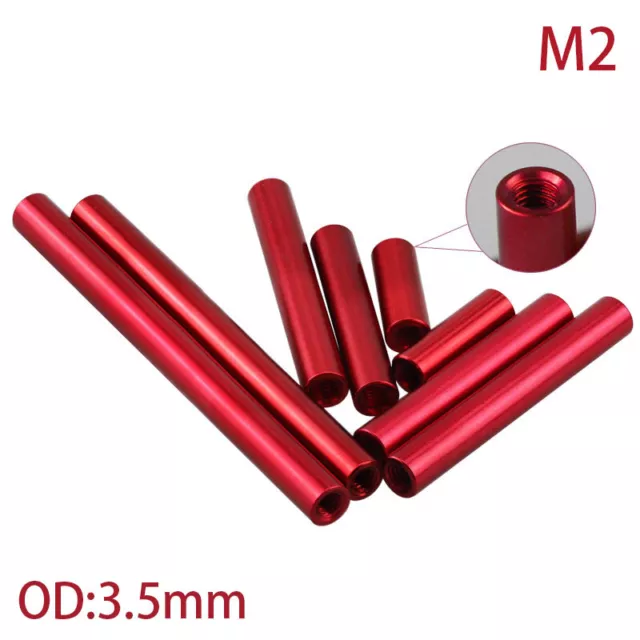 M2 Deep Red Aluminum Column Round Threaded Sleeve OD:3.5mm Stud Standoff Nut