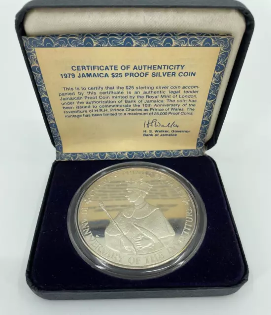 1979 JAMAICA Charles Prince of Wales 10th Anniversary $25 Proof Silver Coin