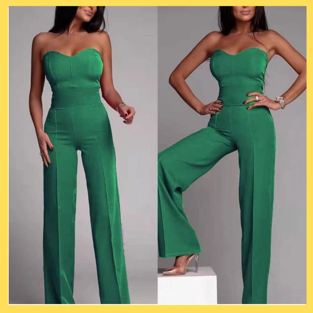 Tuta elegante intera da donna jumpsuit verde abito vestito vestiti per cerimonia