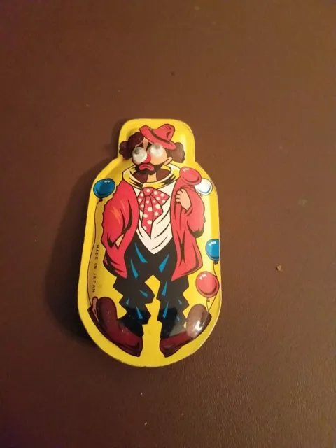 Vintage Tin Litho Clicker Sad Clown With Balloons Noisemaker Made In China...