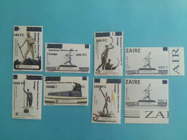 ZAIRE surchargé overprint RD CONGO francs Scultures monuments neuf MNH