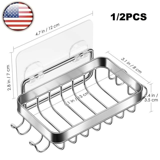 1/2X Suction Cup Soap Dish Draining Holder Bar Saver Tray Bathroom Shower Rack