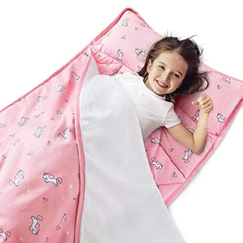 Estera de siesta para niños pequeños con almohada y manta 50"" x 21"" x 1,5"", estera de siesta para niños