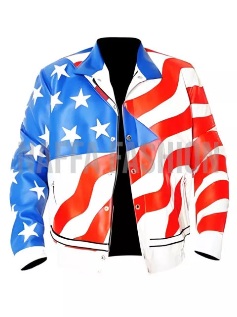 Men's American USA Flag Flighter Genuine Leather Bomber Motorcycle Jacket