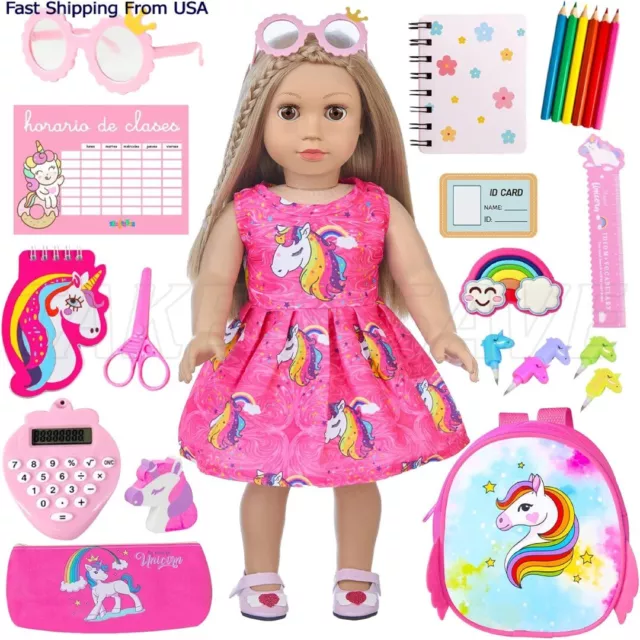 American 18 Inch Doll Accessories Stationery Set and Clothes Pink Unicorn Series