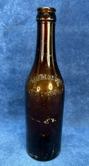 Scarce! Antique BATTLE CREEK BREWING (BR'G) CO AMBER EMBOSSED BOTTLE Advertising