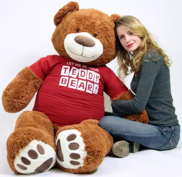 Big Plush Giant 5 Foot Teddy Bear Soft Wears T-shirt LET ME BE YOUR TEDDY BEAR