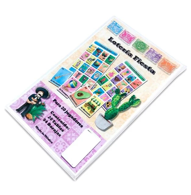 LOTERIA FIESTA BINGO Game Set in Spanish, Mexican Fiesta Loteria for 20