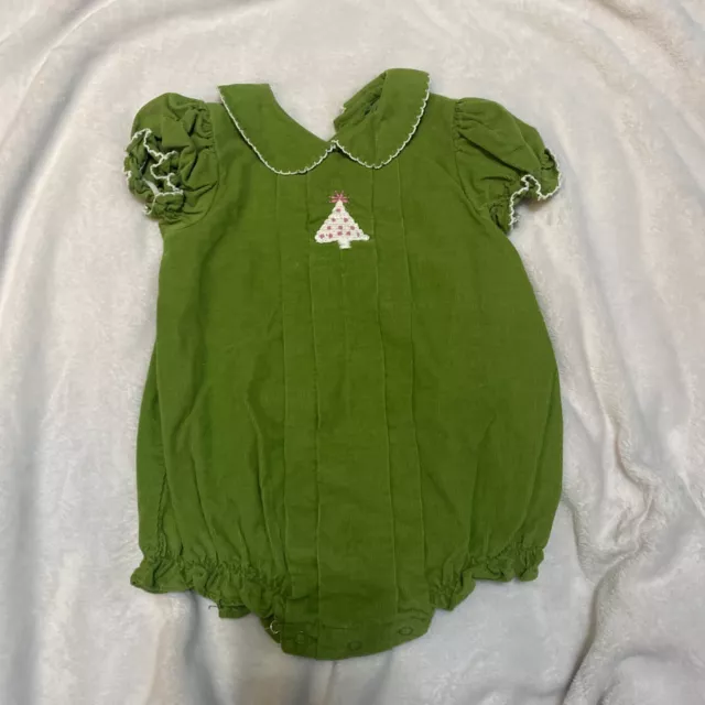 EUC Zucchini Kids Baby Girl 9 Mo. Green Christmas Tree Corduroy Outfit