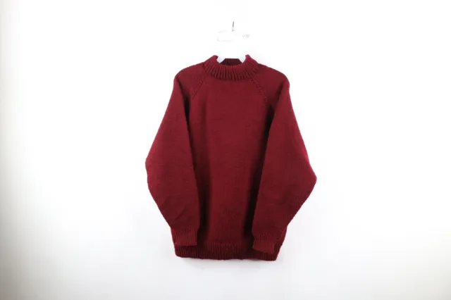 Vintage 50s 60s Streetwear Womens Large Blank Hand Knit Mock Neck Sweater USA