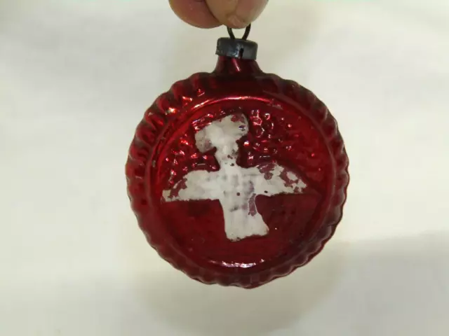 German Antique Glass Bird On A Disk Double Sided Christmas Ornament 1930's