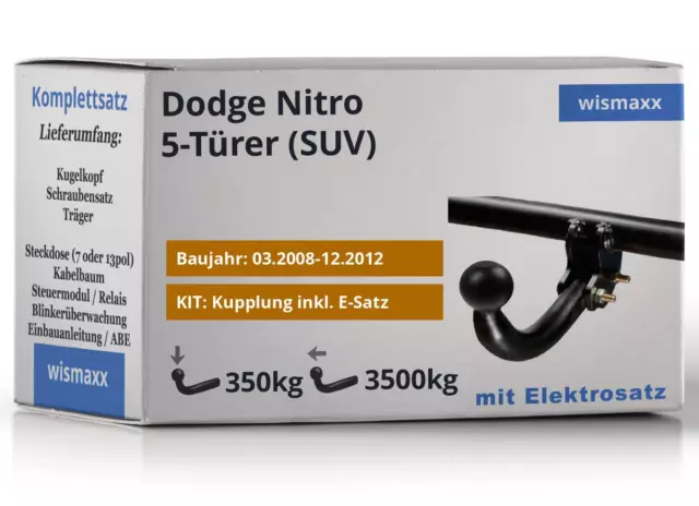 BRINK ANHÄNGERKUPPLUNG für Dodge Nitro 08-12 starr  + 13-pol E-Satz spez. JAEGER