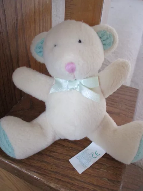 Vtg Bath & Body Works Small 4 Inch Squeaker Ivory/Aqua Bear  Free Shipping