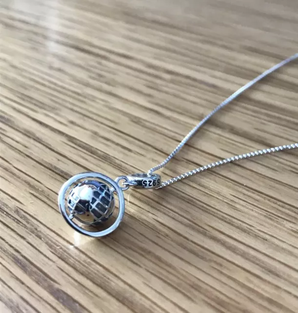 925 Sterling Silver Globe Necklace 18’ - Earth Necklace World Traveller Locket