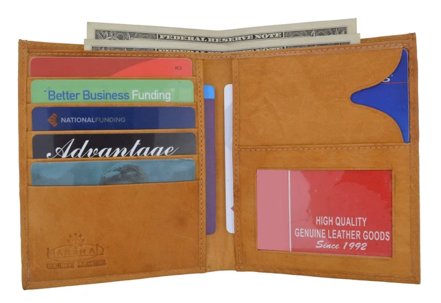 Tan Genuine Leather Bifold Mens Hipster Wallet 7 Credit Card ID Holder