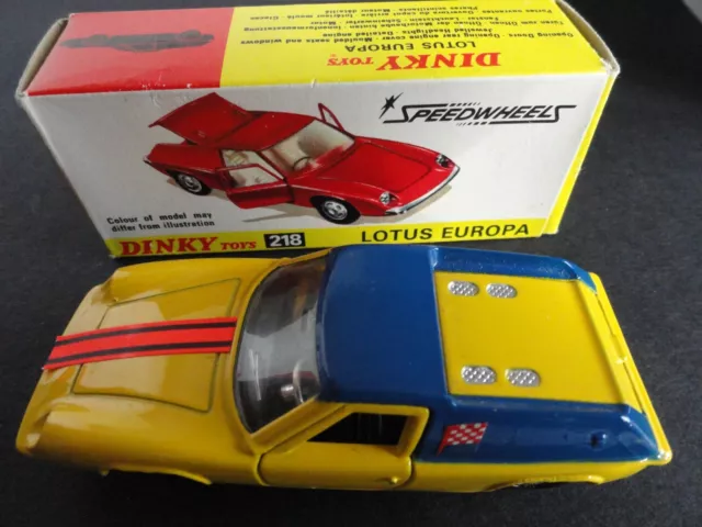 Dinky Toys 218 Lotus Europa Blue and Yellow Original Model In Original box