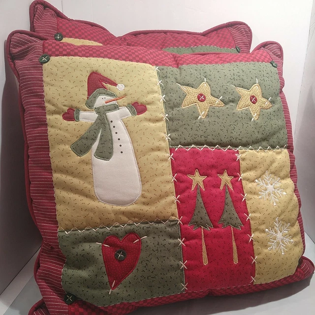 2 - Almohadas de lanzamiento de acento navideño escena de invierno aplique multicolor cuadrado 17"