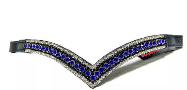 Sparkly V shape Browband ideal for dressage showing Bridle BLUE Crystal