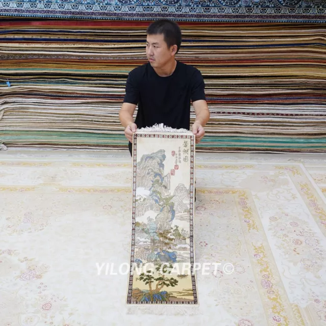 Alfombra colgante de pared para el hogar de 1x3 ft hecha a mano alfombra de seda pasillo galería L036H