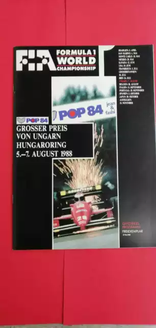 Formula 1 Programma Ufficiale Gran Premio Di Ungheria Hungaroring F1 1988