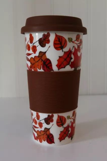 Fall Leaves Travel Mug Tumbler Coffee Tea Comfort Grip 16 oz. Thanksgiving New