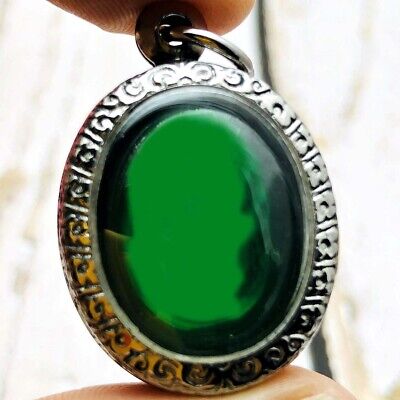 Crystal Naga Eye Healing Stone Toffy Oval Success Money Green Thai Amulet #16399
