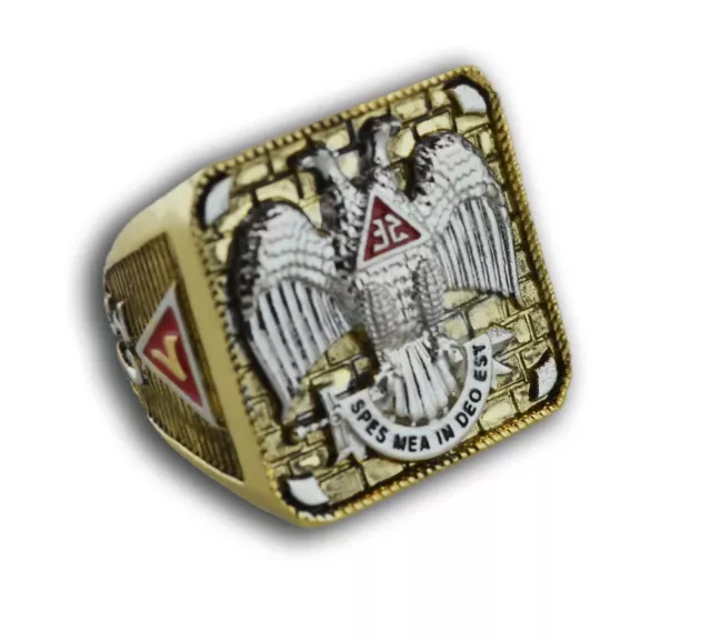 Masonic rings ebay. Freemason Ring 32nd Degree Scottish Rite Symbol - Gold Tone