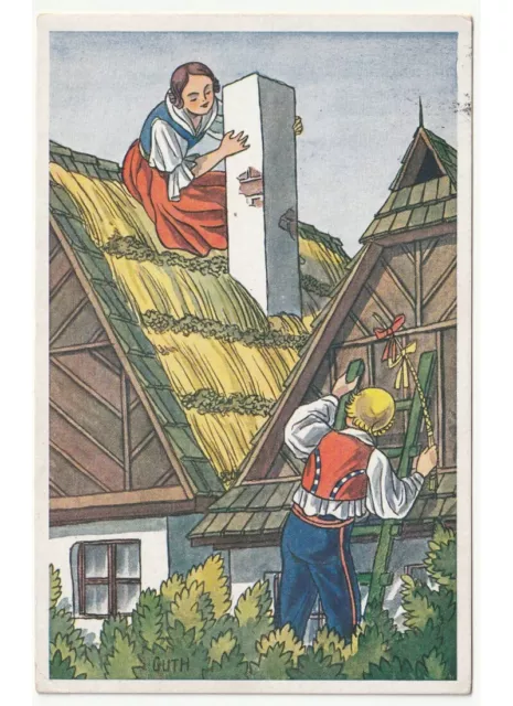 1941 Zd. Guth Décorations de Pâques Maison Campagne Carte Postale Velikonoce