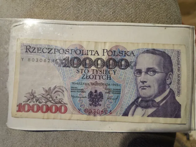 Polish 1993 100,000 Sto Tysiecy Zlotych Y Mint Prefix Very Fine-UNC